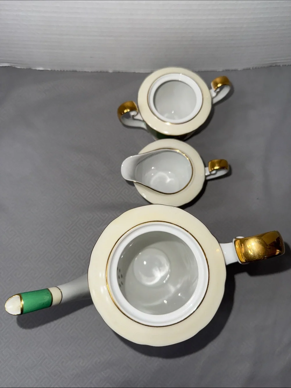 Vintage Albion China Porcelain Coffee/Tea 3 Pc Service Emerald Green Gold Japan